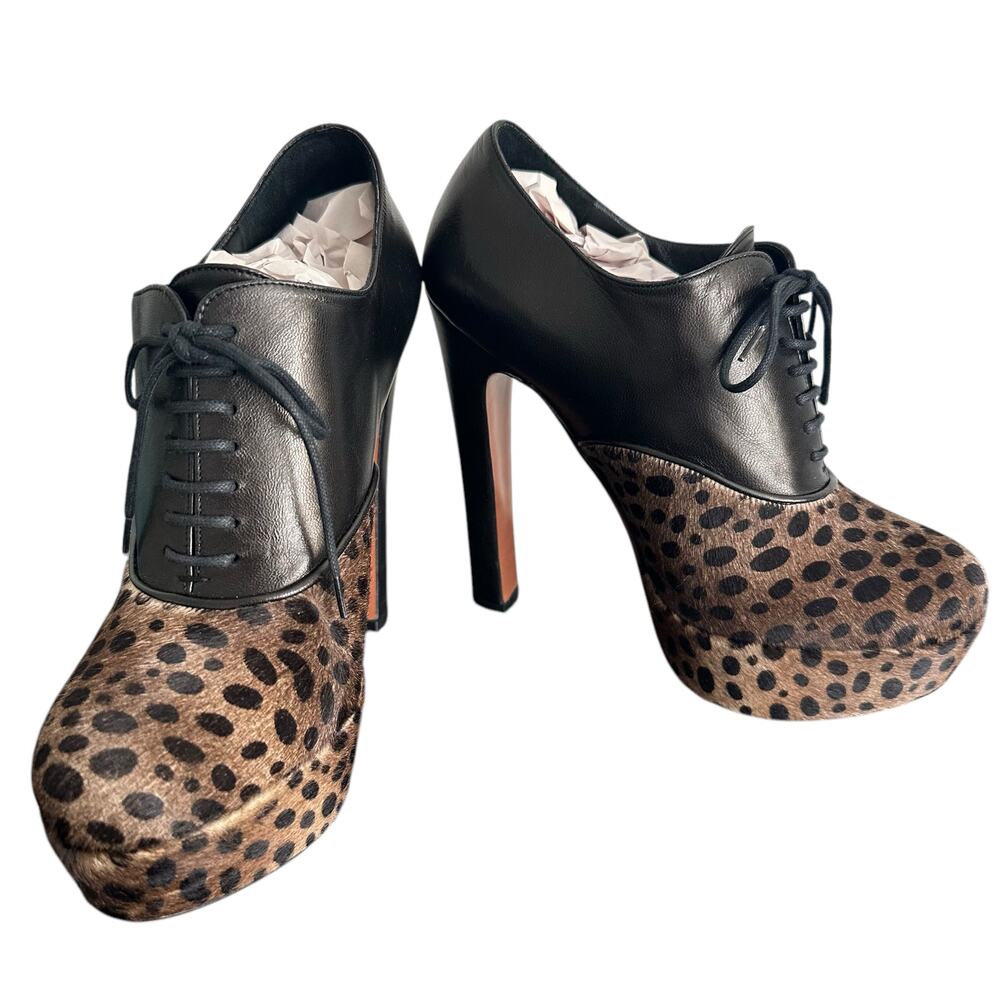 Alaïa Pony hair Oxford Stiletto Bootie EU 38 US 8 Leather Leopard print Platform